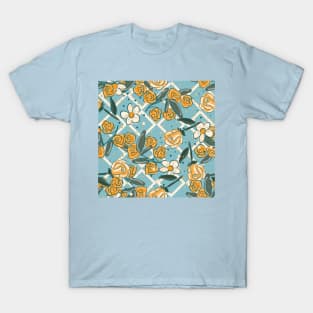 Modern Candy Colors Flowers And Geometric Forms Background Pattern Seamless T-Shirt